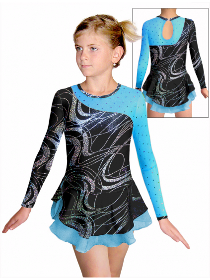 Krasobruslařské šaty - trikot K724 v459 černostříbrná s tyrysovou