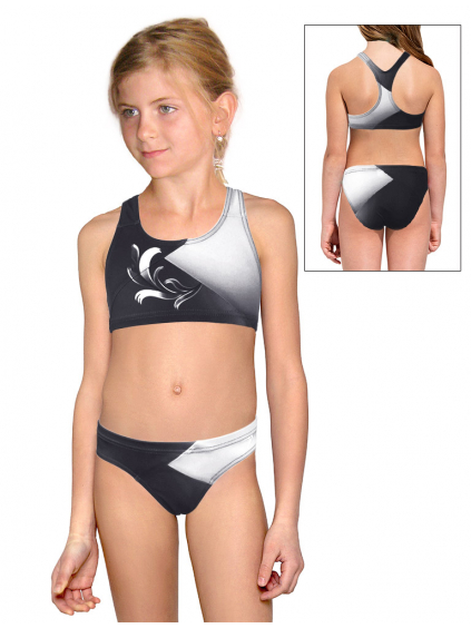 Dívčí sportovní plavky dvoudílné PD661 t110 černobílá