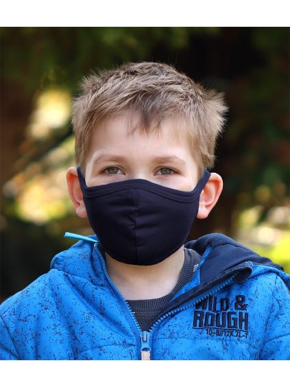 Bavlněná rouška JEDNOVRSTVÁ tmavě modrá - pro děti (cca 3-12 let) - PRO OPAKOVANÉ POUŽITÍ