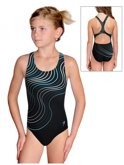 Dívčí sportovní plavky jednodílné PD623 t126 s tyrkysovou