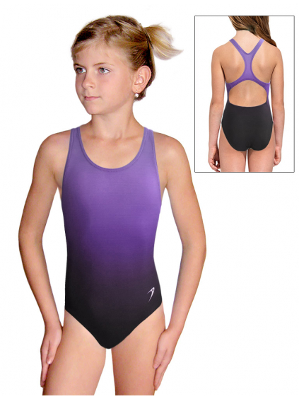 Dívčí sportovní plavky jednodílné PD623 t122 černofialová ombré
