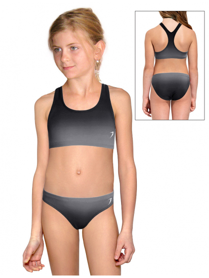 Dívčí sportovní plavky dvoudílné PD658 t122 černošedá ombré