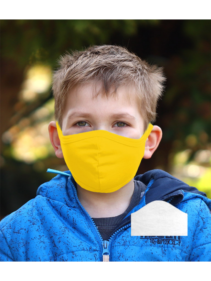 Bavlněná rouška DVOUVRSTVÁ S KAPSOU žlutá  + 1ks filtru - pro děti (cca 3-12 let)