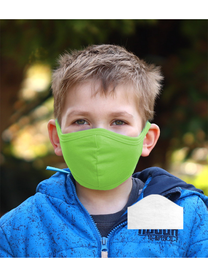 Bavlněná rouška DVOUVRSTVÁ S KAPSOU zelená  + 1ks filtru - pro děti (cca 3-12 let)