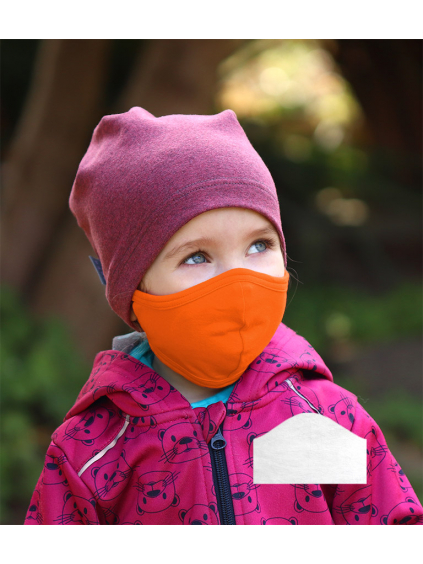 Bavlněná rouška DVOUVRSTVÁ S KAPSOU oranžová  + 1ks filtru - pro děti (cca 3-12 let)