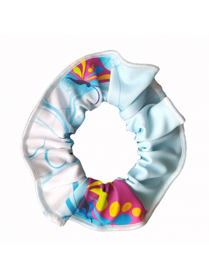 Gumička do vlasů - scrunchie - t138 modrá s barevnými motýly