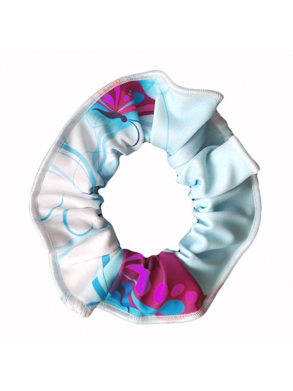 Gumička do vlasů - scrunchie - t138 modrá s fialovými motýly