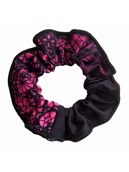 Gumička do vlasů - scrunchie - t804 černorůžová