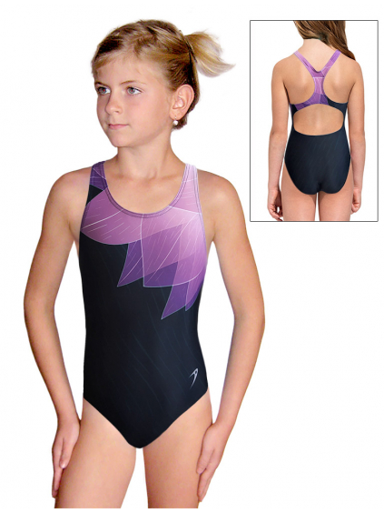 Dívčí sportovní plavky jednodílné PD623 t137 černofialová