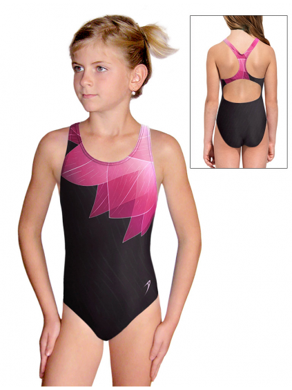 Dívčí sportovní plavky jednodílné PD623 t137 černorůžová