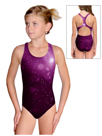 Dívčí sportovní plavky jednodílné PD623 t207 tmavě fialová