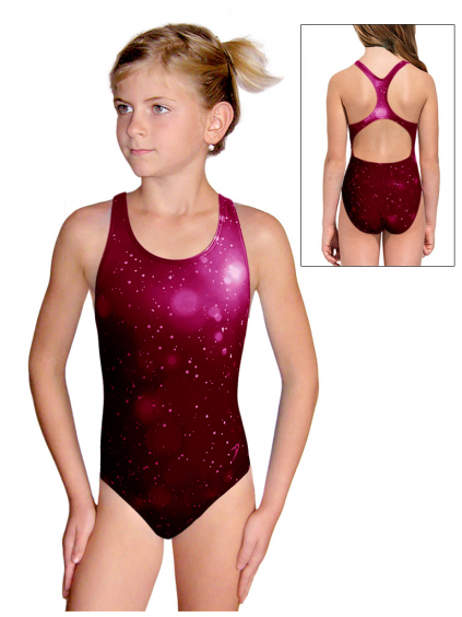Dívčí sportovní plavky jednodílné PD623 t207 tmavě růžová