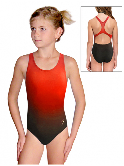 Dívčí sportovní plavky jednodílné PD623 t122 černočervená ombré