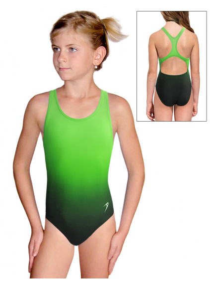 Dívčí sportovní plavky jednodílné PD623 t122 černozelená ombré