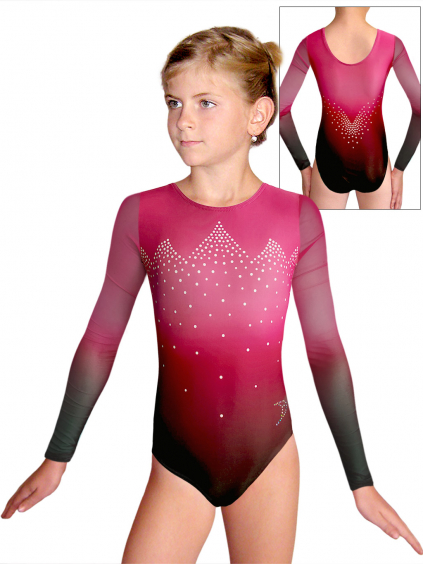 Gymnastický dres D37d t146 s tylovými rukávy růžová