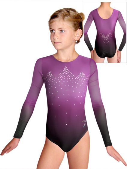 Gymnastický dres D37d t146 s tylovými rukávy fialová