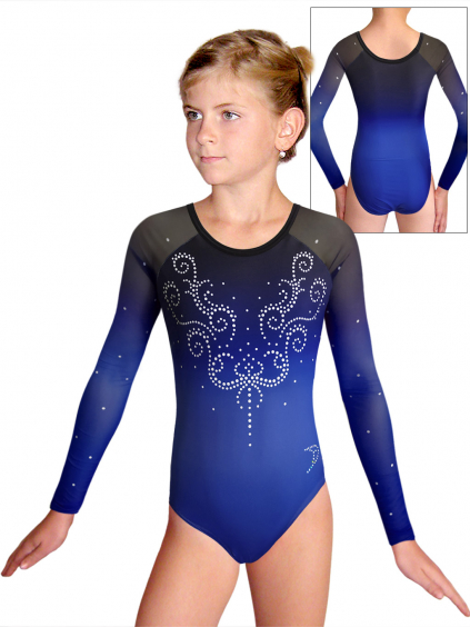 Gymnastický dres D37d-8 t145 s tylovými rukávy modrá