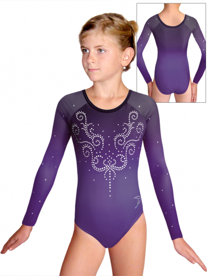 Gymnastický dres D37d-8 t145 s tylovými rukávy fialová