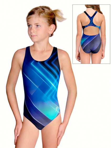 Dívčí sportovní plavky jednodílné PD623 t161 modrotyrkysová