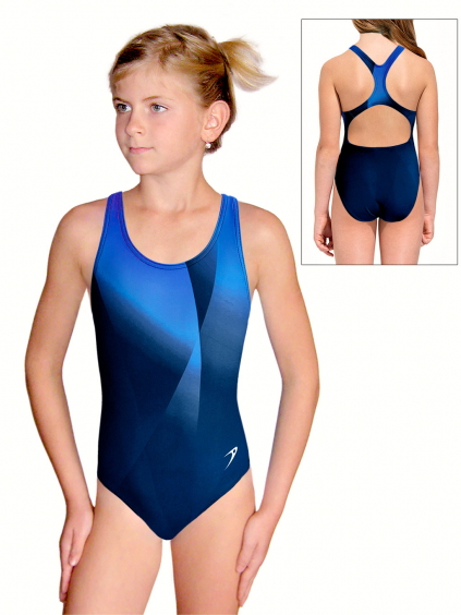 Dívčí sportovní plavky jednodílné PD623 t162 tmavě modrá s modrou