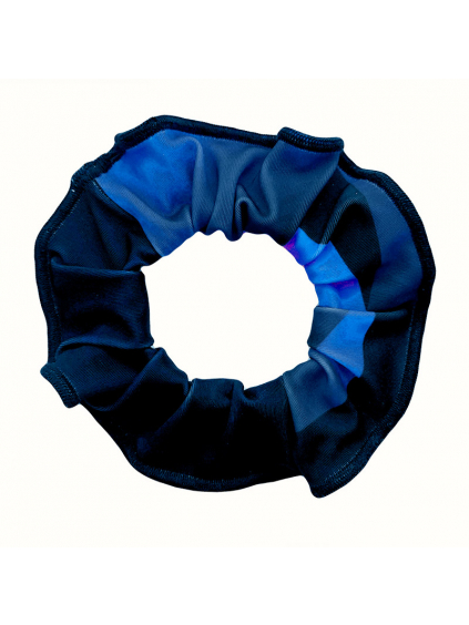 Gumička do vlasů - scrunchie - t162 tmavě modrá s modrou