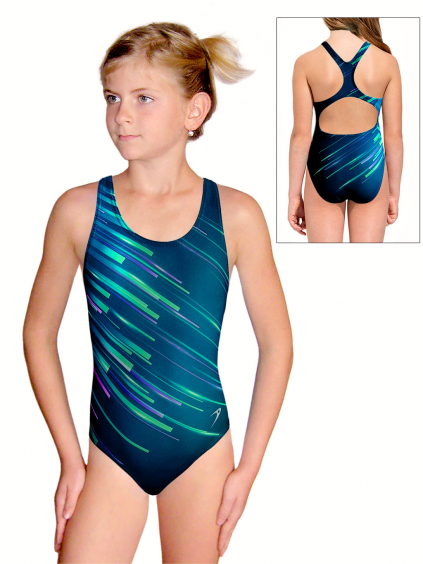 Dívčí sportovní plavky jednodílné PD623 t159 zelenomodrá