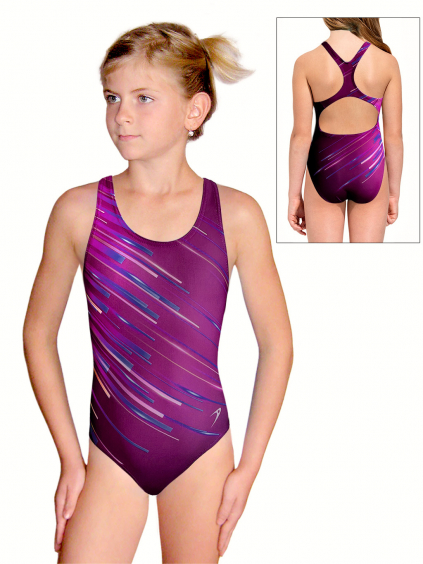 Dívčí sportovní plavky jednodílné PD623 t159 tmavě růžová