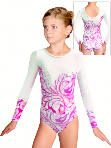 Gymnastický dres D37d t165 bílá s růžovofialovou samet
