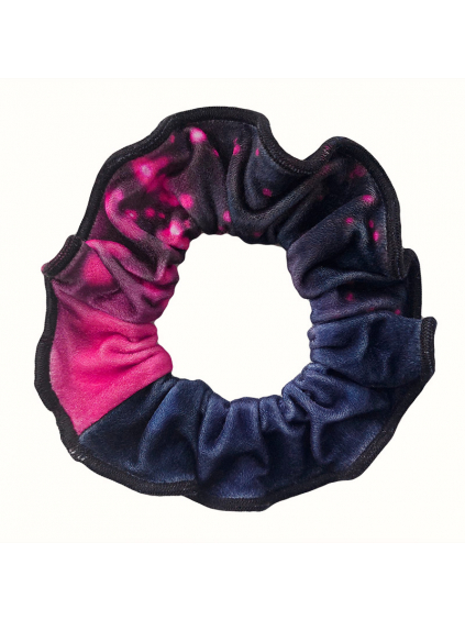 Gumička do vlasů - scrunchie - t166 tmavě modrá s růžovou samet