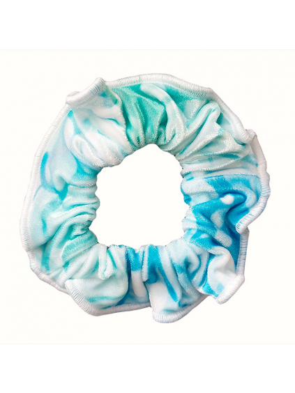Gumička do vlasů - scrunchie - t165 bílá s modrozelenou samet