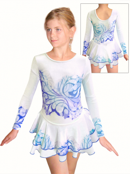 Krasobruslařské šaty - trikot K745 t165 bílá s modrotyrkysovou samet