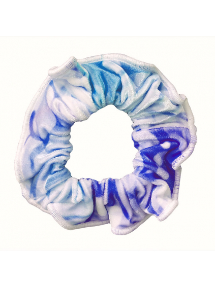 Gumička do vlasů - scrunchie - t165 bílá s modrotyrkysovou samet