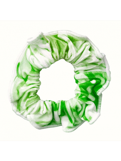 Gumička do vlasů - scrunchie - t165 bílá se zelenou samet