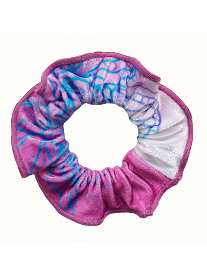 Gumička do vlasů - scrunchie - t170 růžovotyrkysová samet