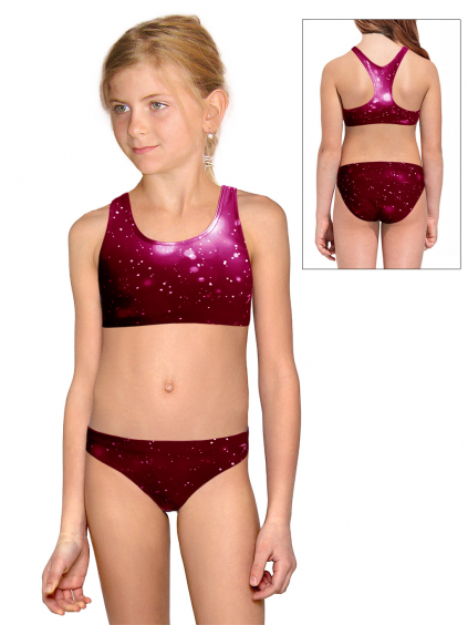 Dívčí sportovní plavky dvoudílné PD658 t207 tmavě růžová