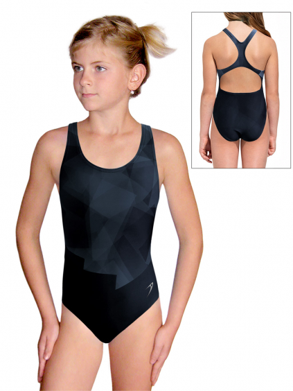 Dívčí sportovní plavky jednodílné PD623 t175 černošedá