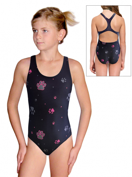Dívčí sportovní plavky jednodílné PD623 t176 s růžovou nejen pro pejskaře