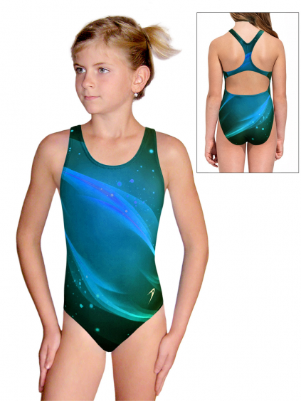 Dívčí sportovní plavky jednodílné PD623 t152 modrozelená