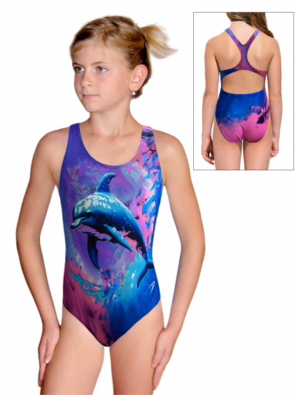 Dívčí sportovní plavky jednodílné PD623 t215 růžovomodrá