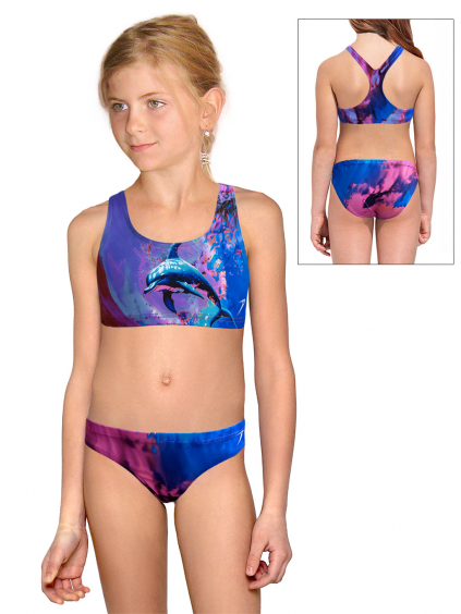 Dívčí sportovní plavky dvoudílné PD658 t215 růžovomodrá