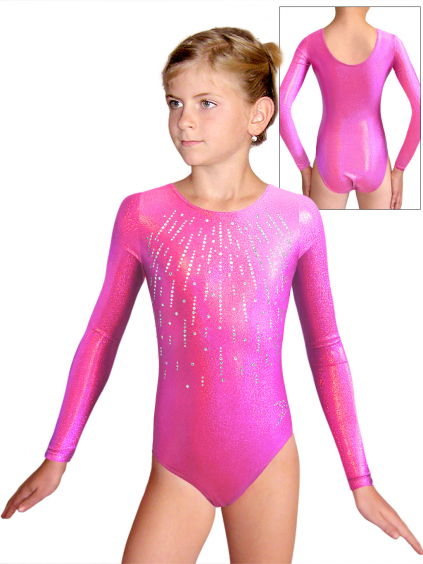 Gymnastický dres D37dg f121 reflexní růžová třpytivá metalíza