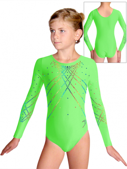 Gymnastický dres D37dg f144b reflexní zelená lesklá plavkovina