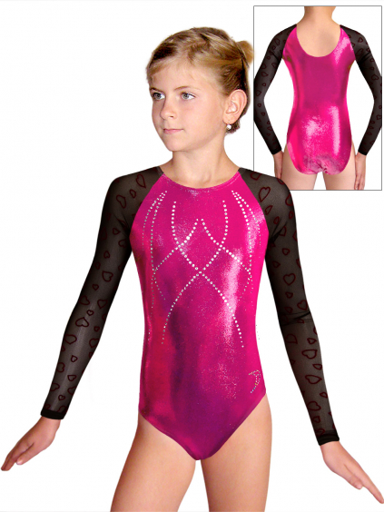 Gymnastický dres  D37d-9 F36 růžová metalíza s tylovými rukávy