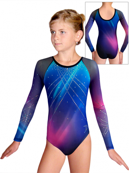 Gymnastický dres  D37d-9 t212 F144pr modrorůžová s tylovými rukávy