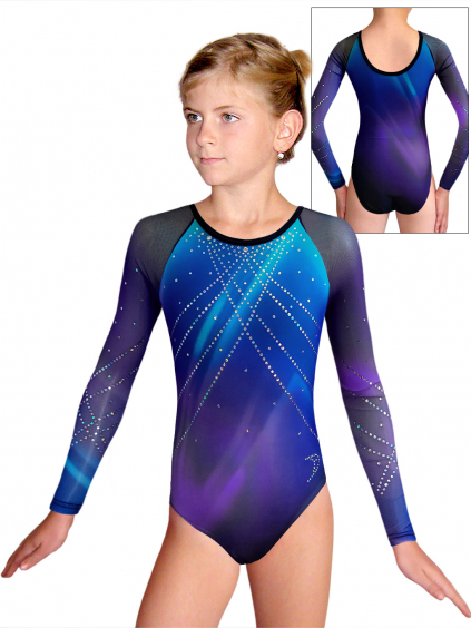 Gymnastický dres  D37d-9 t212 F144pr modrofialová s tylovými rukávy