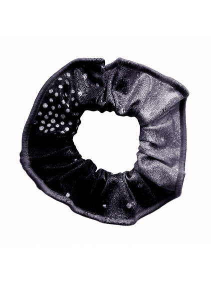 Gumička do vlasů - scrunchie - t233 černošedá třpytivá metalíza