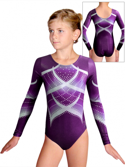 Gymnastický dres D37d t234 fialová třpytivá metalíza