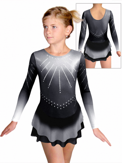 Krasobruslařské šaty - trikot K742 t228 F148r černošedá třpytivá metalíza s tylovými rukávy