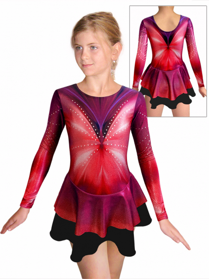 Krasobruslařské šaty - trikot K749 t229 červená třpytivá metalíza