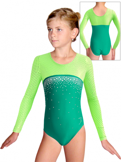 Gymnastický dres D37d-1xx v43FH F130 zelená lesklá plavkovina